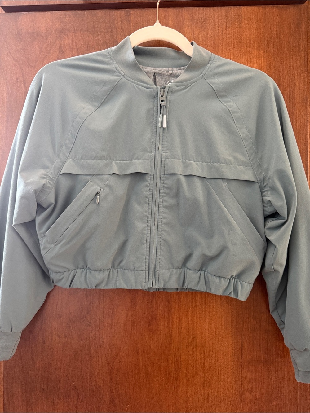 Athleta Light Sage Cropped Bomber Jacket